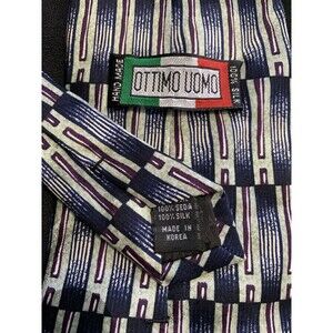 Vtg 90s Ottimo Uomo Silk Neck Tie Men Designer Green Purple Abstract Art Deco